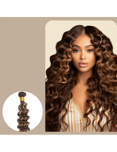 Tissage Vierge Human Hair Deep Wave 7A Chatain Méché Blond P4/27 100 Gr est présent 