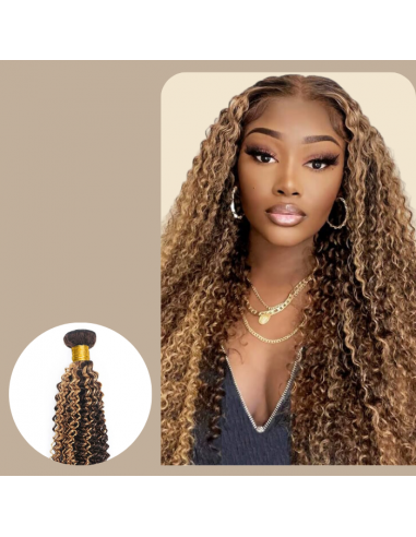 Vävning Virgin Hair Human Hair Kinky Curly 7A Medium Brown Blond P4/27 100 Gr Par le système avancé 